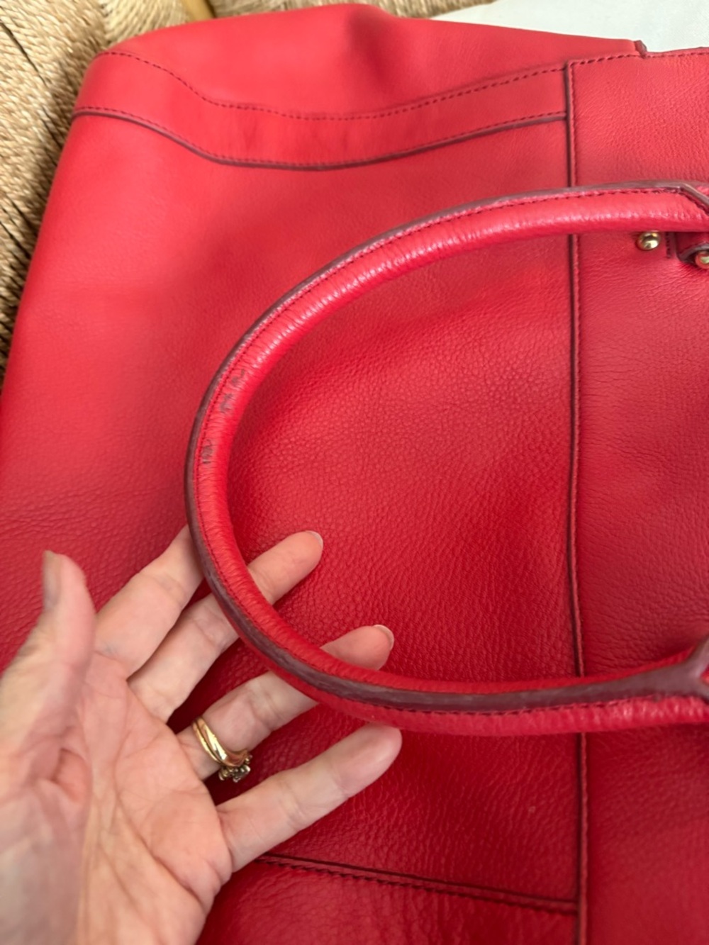 Banana Republic Red lined Leather Tote Handbag with Gold Hardware - Picture 11 of 16